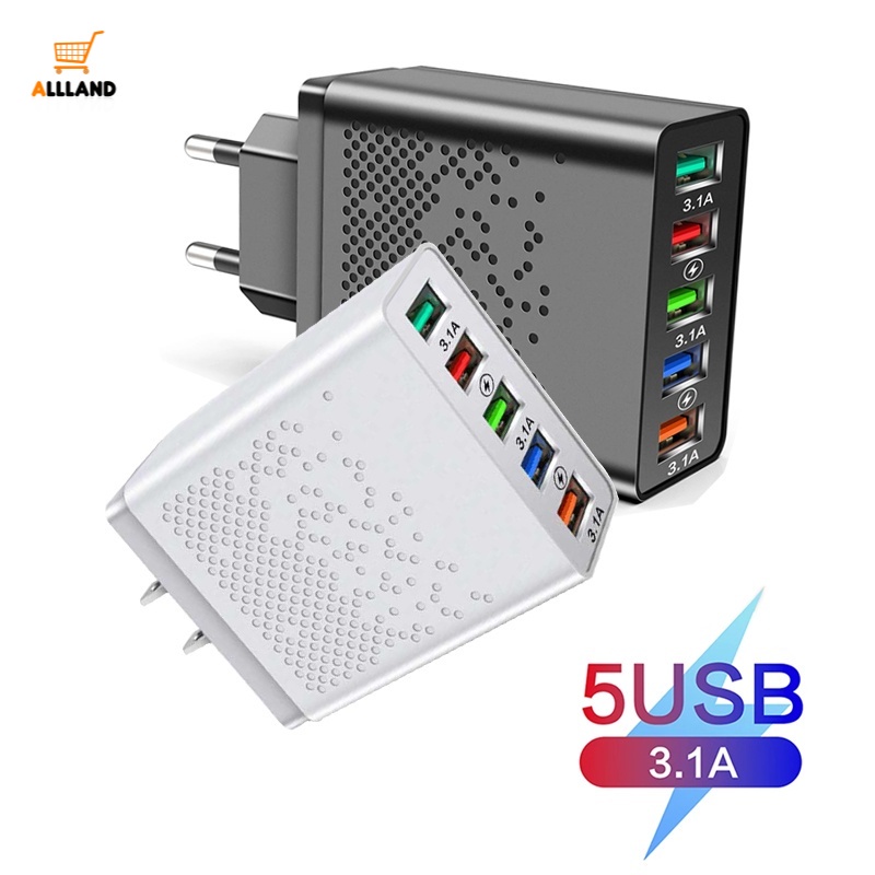 Củ Sạc Du Lịch 5 Cổng Usb QC3.0 48W Cho Điện Thoại IPhone Android