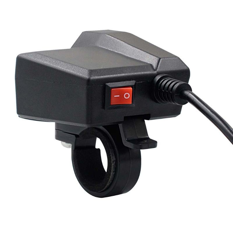 Bộ sạc điện thoại/máy tính bảng/GPS cổng USB kép 12V kiêm vôn kế có công tắc bật/tắt chống thấm nước cho xe máy