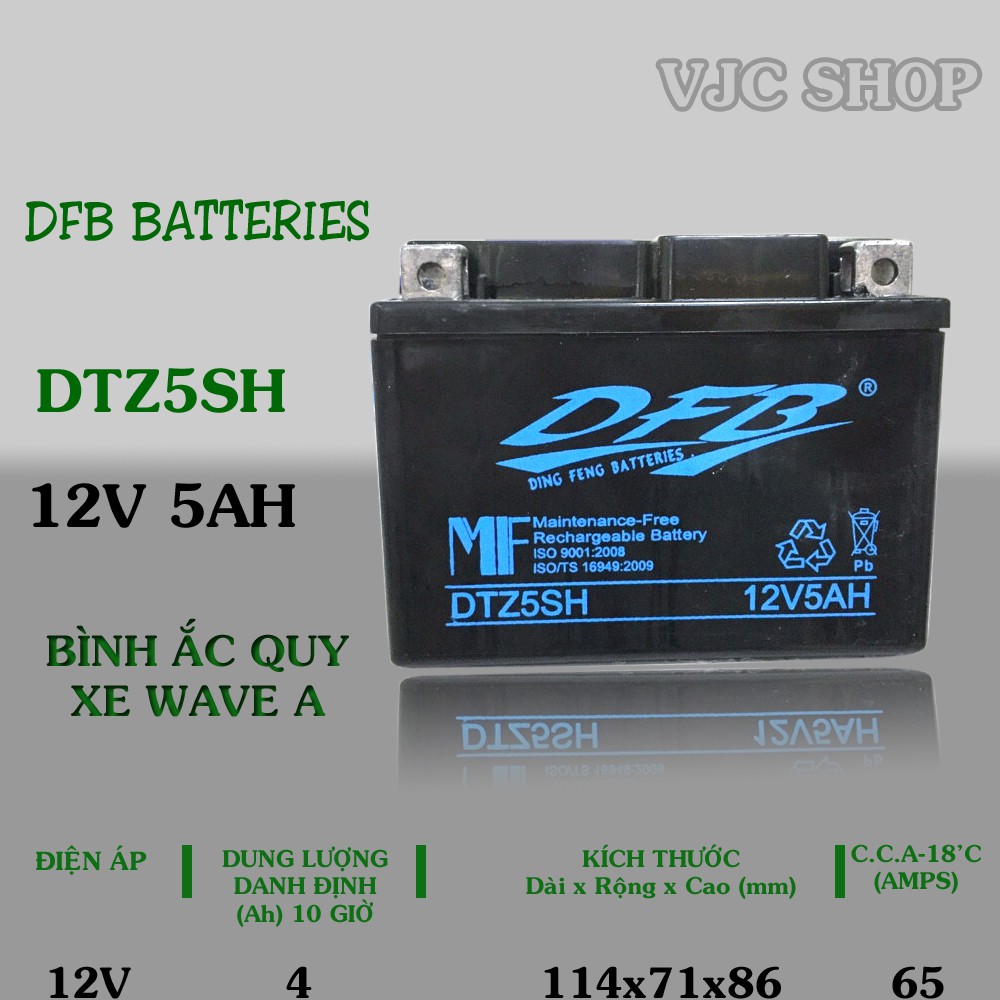 Bình ắc quy khô xe Wave Alpha 2016 hãng DFB dung lượng 12V 5AH