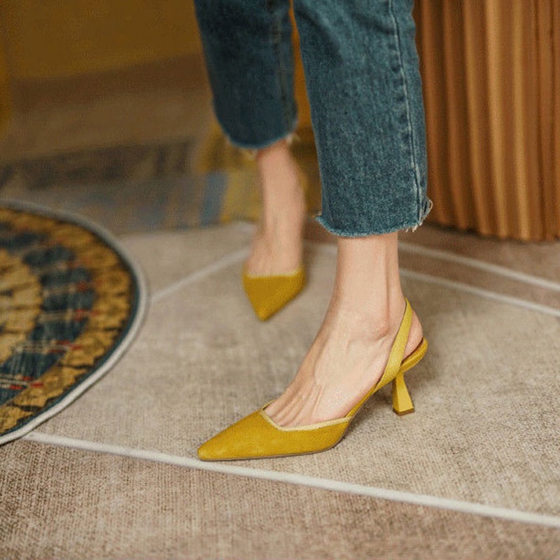 Giày quai hậu IELGY cao gót mũi nhọn màu đen phong cách Pháp dành cho nữ