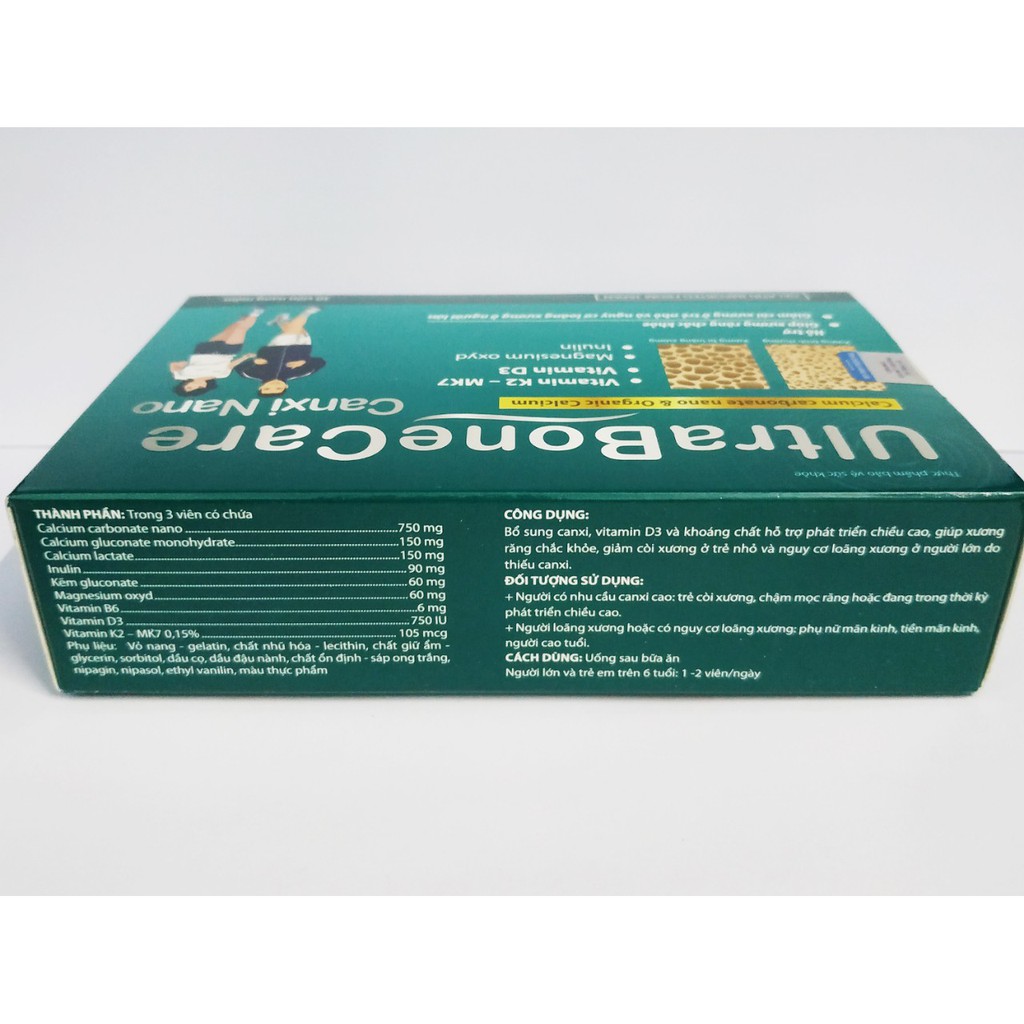 Viên Uống Bổ Sung Canxi Nano Ultra Bone Care - Khỏi Lo Chuột Rút Tê Bì Chân Tay - Mk7 Tăng Hấp Thu Canxi - Lọ 30 Viên