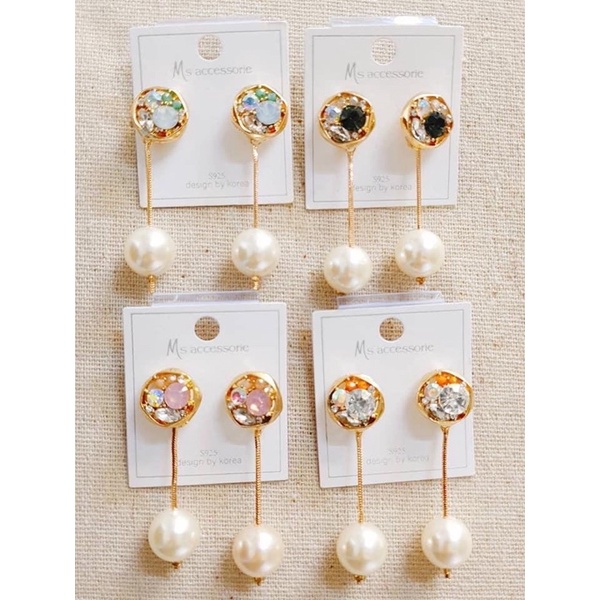 bông tai đính hạt phong cách hàn quốc