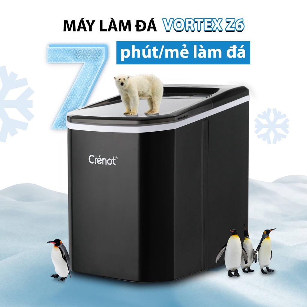 Máy Làm Đá Viên Crenot Vortex Z6 Tủ Đá Giữ Nhiệt Mini Gia Đình Tạo Đá Siêu Tốc Trong 9 - 15 Phút Bảo Hành 12 Tháng