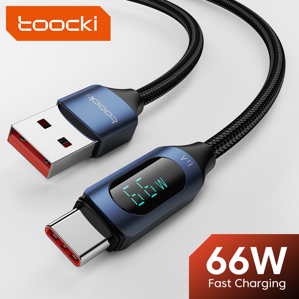 Cáp sạc TOOCKI USB Type C 6A 66W siêu nhanh có màn hình led chuyên dùng cho Xiaomi Huawei