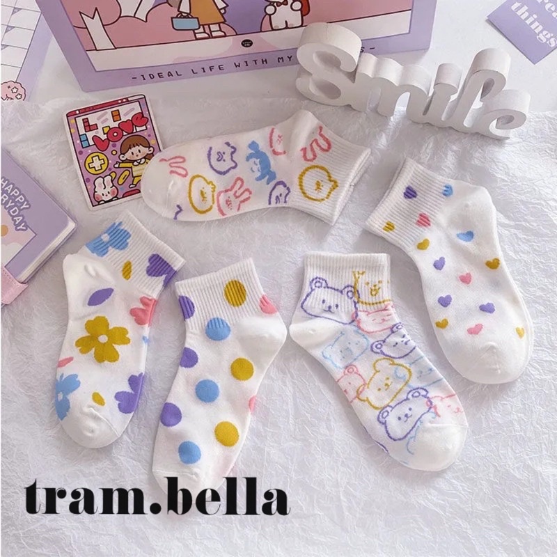 tất ngắn vớ nữ họa tiết nhiều màu sắc cầu vồng