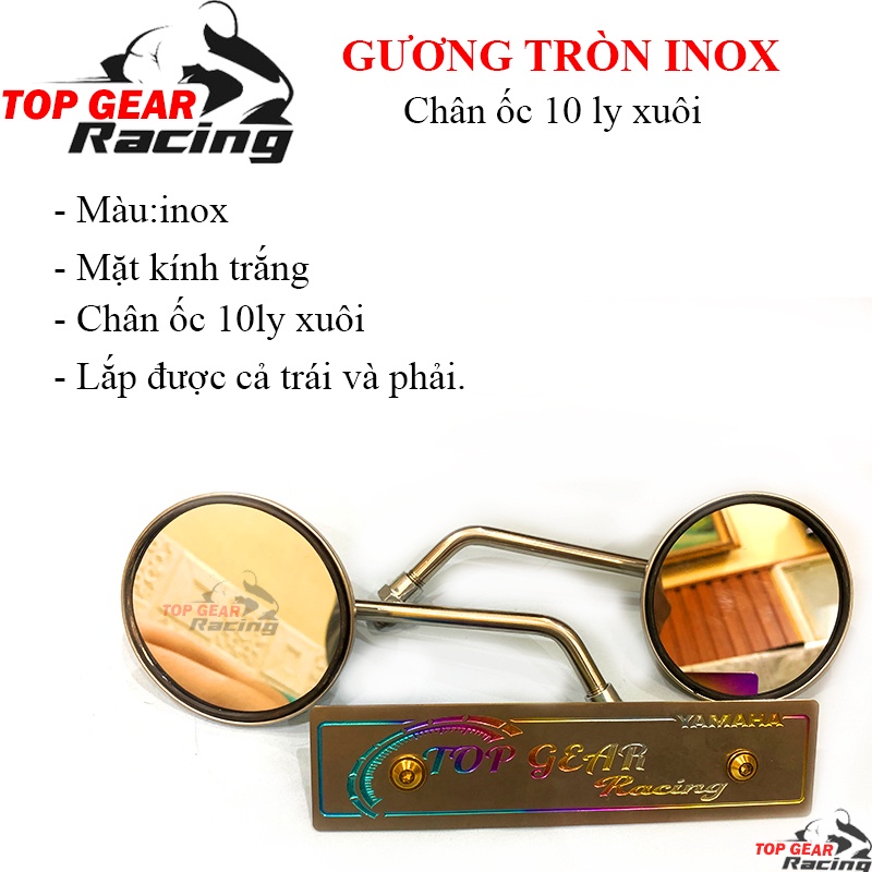 Gương Tròn Xe Máy Thân Inox Mặt 9cm Chân Ốc 10 Ly Xuôi &lt;TOPGEAR&gt;