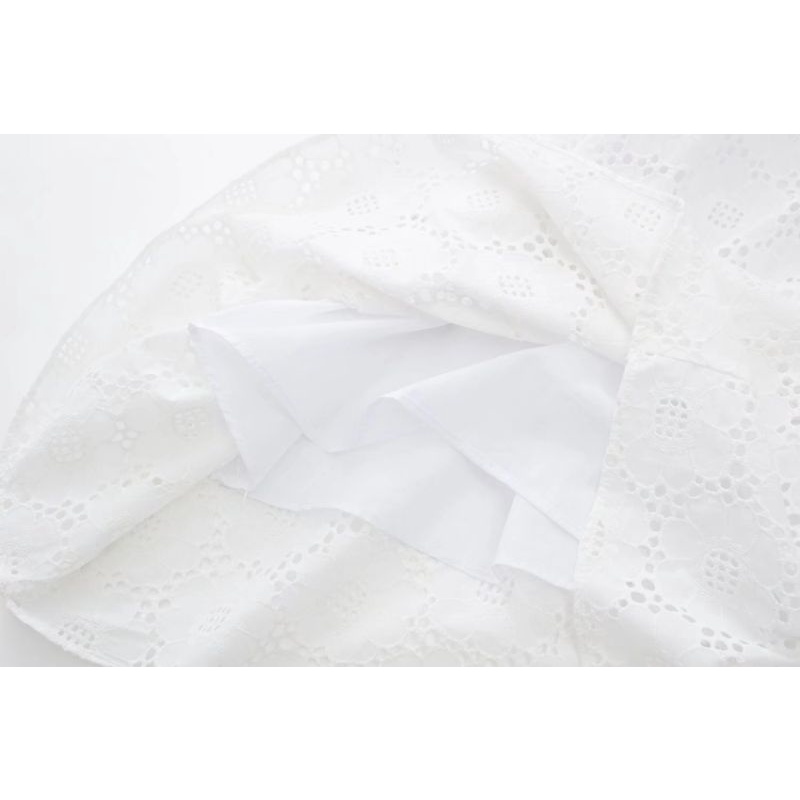ĐẦM REN TRẮNG CỔ V NHÚN ZARA XUẤT XỊN