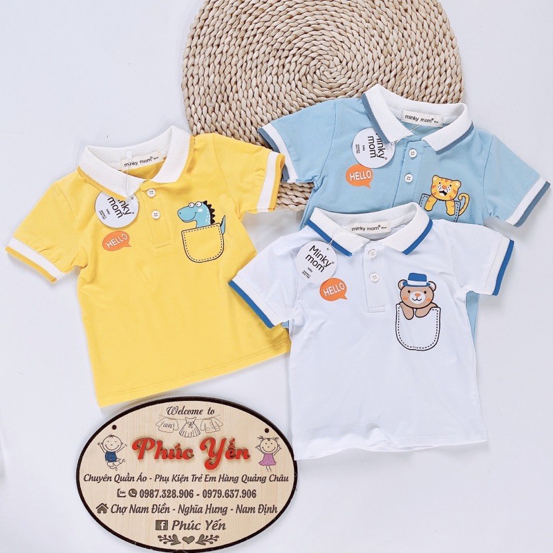 Áo Phông Cổ Trụ Hàng Minky Mom In Túi Họa Tiết Động Vật Dễ Thương Cho Bé (Size từ 8-18kg) (1441)