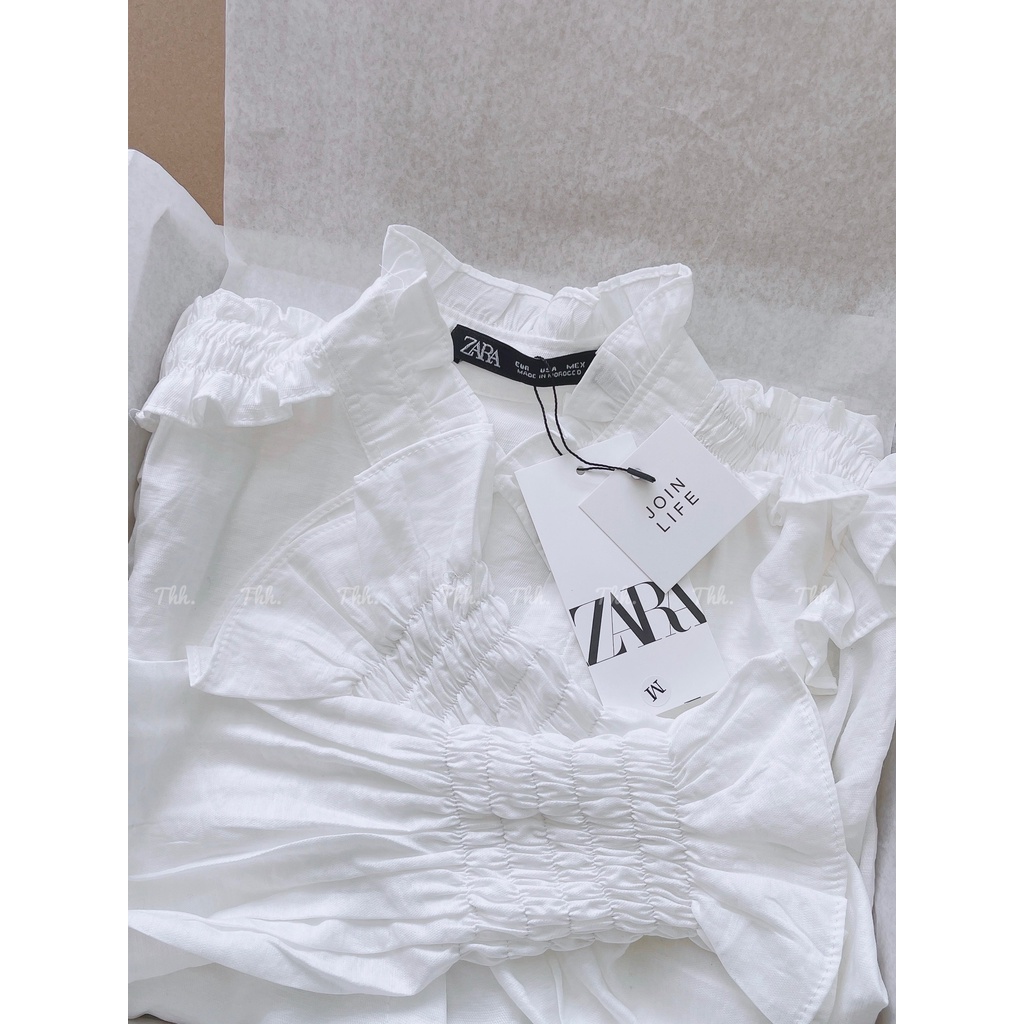 SM51 - ÁO SƠ MI TRẮNG BÈO VAI CHUN TAY CHO NỮ | BigBuy360 - bigbuy360.vn