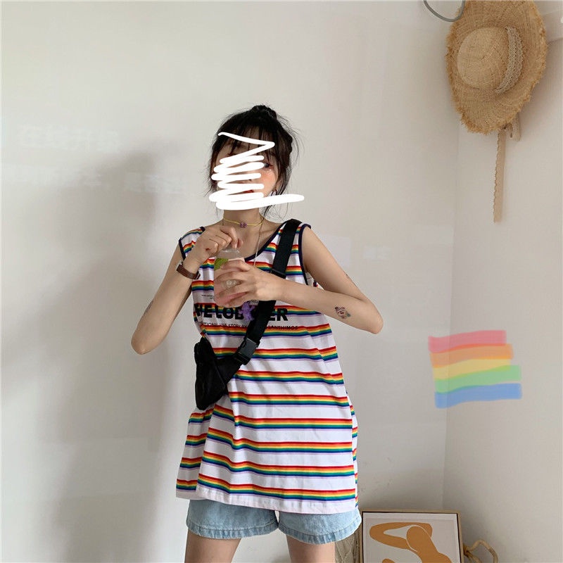 Áo Thun Nữ Không Tay Họa Tiết Sọc Ngang Thời Trang Dễ Phối Đồ