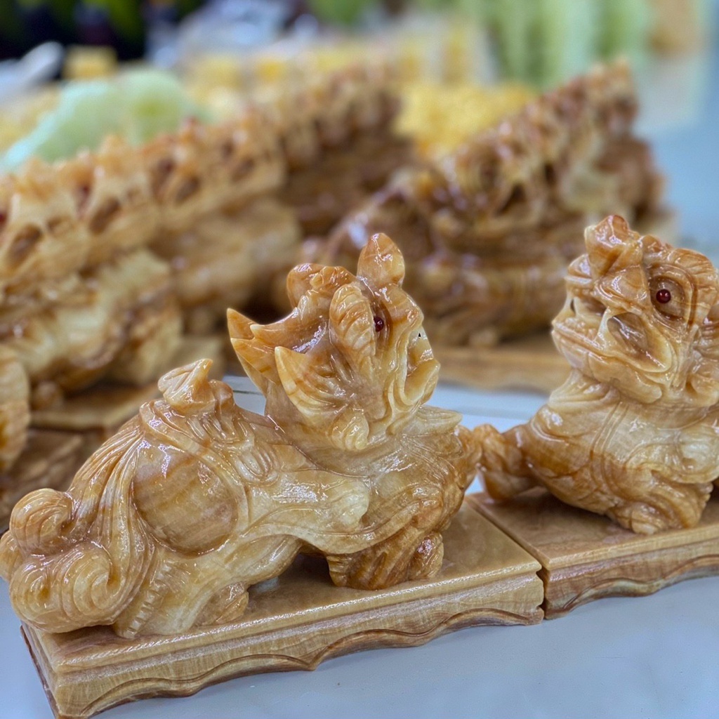 Cặp Tỳ Hưu Phong Thủy Đá Tự Nhiên Dài 20cm - Chạm Khắc rõ nét, Tinh Tế