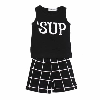 Bộ ba lỗ SUP đen quần ô