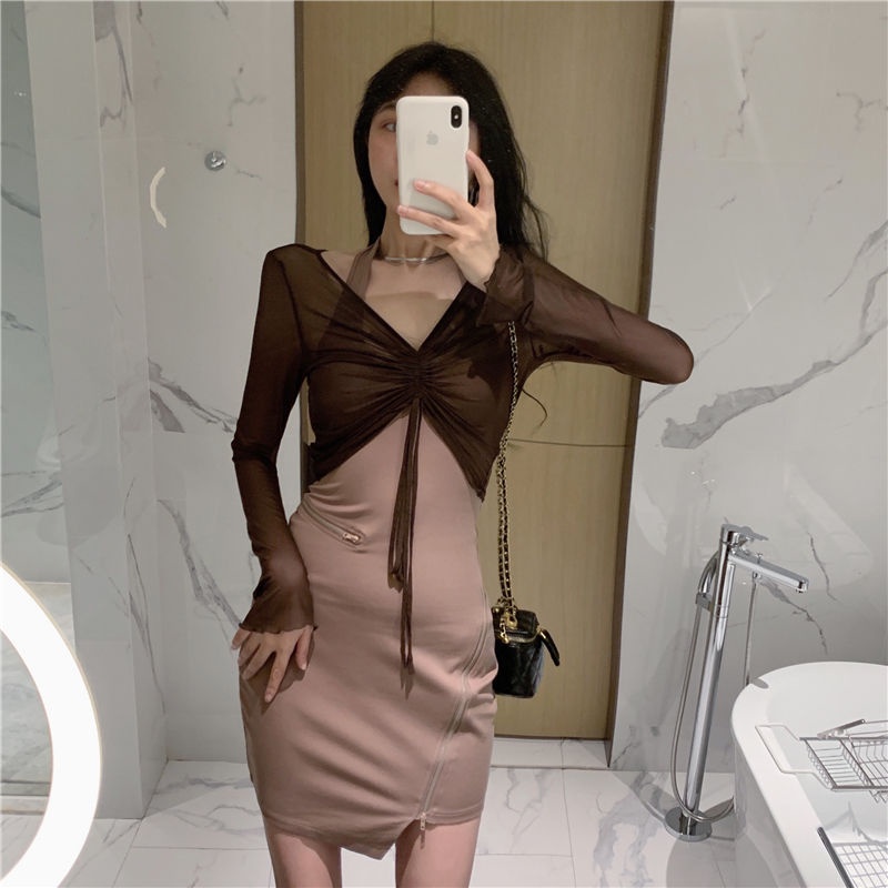 Set đồ COZOK gồm đầm dây và áo kiểu lệch tà trẻ trung cá tính dành cho nữ