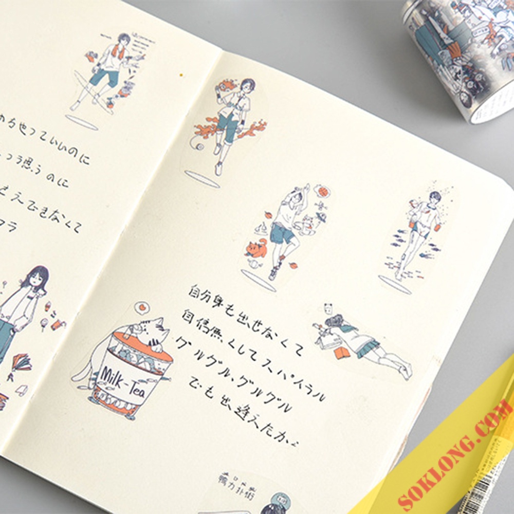 Cuộn sticker cô gái, chàng trai phong cách Anime STI54 trong suốt chống nước, sticker Manga
