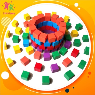 Bộ 100 Khối Gỗ Lập Phương 25mm sơn nhiều màu an toàn cho bé 3 tuổi - Đồ chơi Montessori giúp bé phát triển tư duy