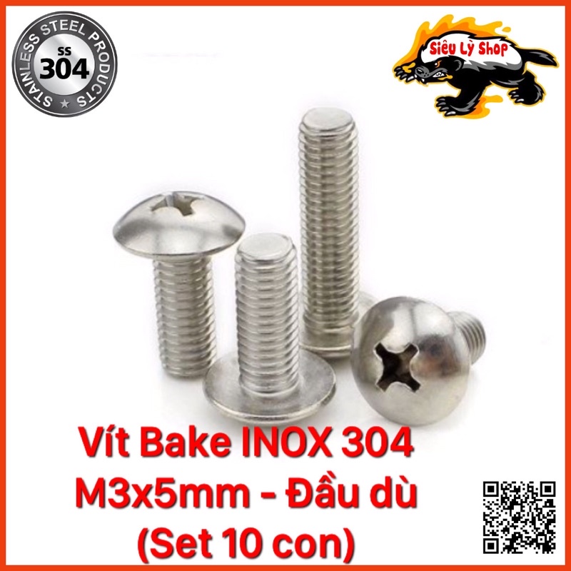 Set 10 con Vít Bake INOX 304 - M3x6mm