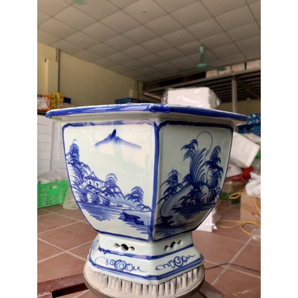 Chậu trồng cây bonsai men lam cung đình Huế