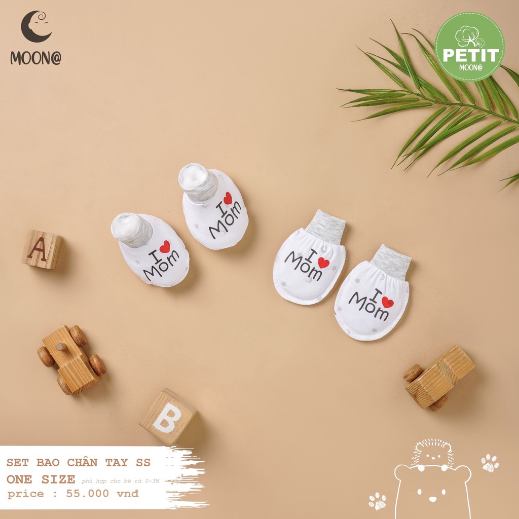 Mũ bao tay chân yếm MOON sơ sinh vải petit mỏng hè mát 0-3M Made in Việt Nam