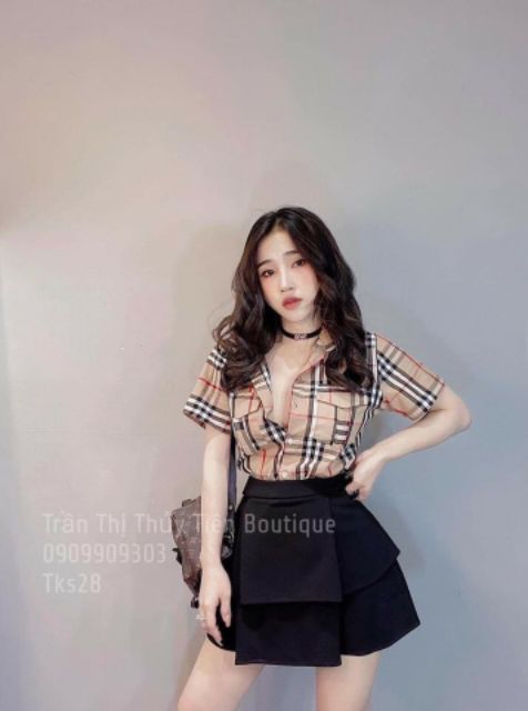 Áo sơ mi caro phối túi vải đẹp sang trọng.