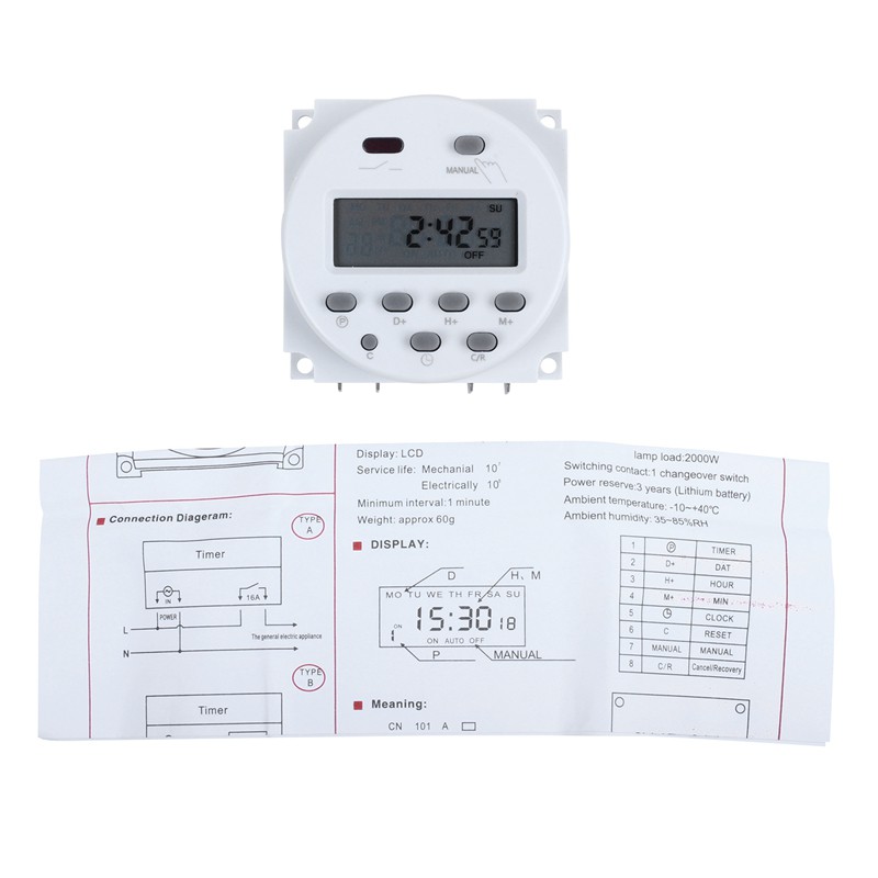 DC12V Digital LCD Power Programmable Timer Time Switch Relay 16A Amps