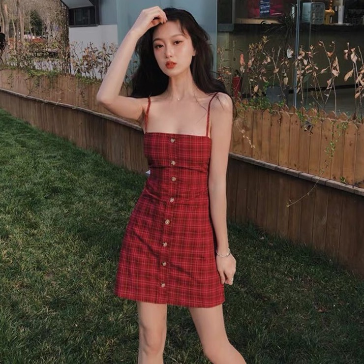 Váy 2 dây body 💖 Đầm body 2 dây phối khuy ulzzang Hàn Quốc V19 - Peyy Clothing | BigBuy360 - bigbuy360.vn