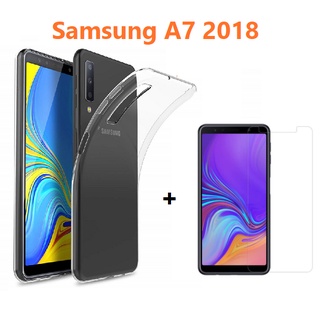 Ốp lưng silicon Samsung A7 2018 trong suốt + miếng dán cường lực trong suốt a7 2018 giá siêu rẻ