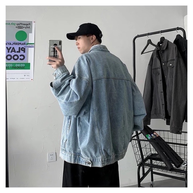 Áo Khoác Jeans Xanh Trơn From Rộng,Thời Trang Unisex Phong Cách Hàn Quốc