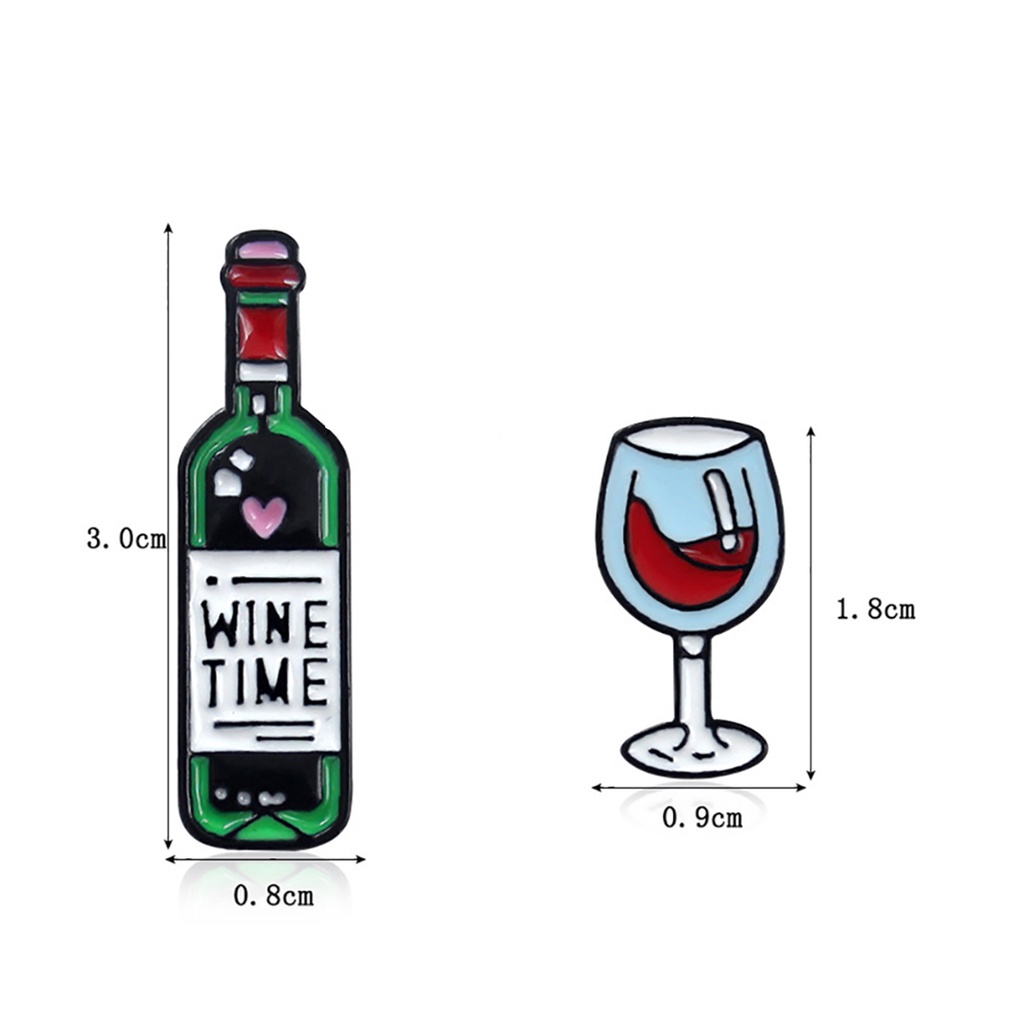 Huy hiệu cài áo hình ly rượu/ chai rượu vang họa tiết chữ cái Tiếng Anh &quot;Wine Time&quot; thời trang