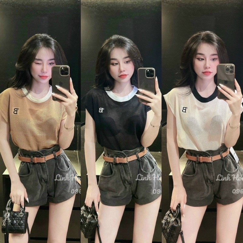 Áo lưới dáng tanktop chữ B siêu xinh, Áo len lưới sát nách ba lỗ cho nữ