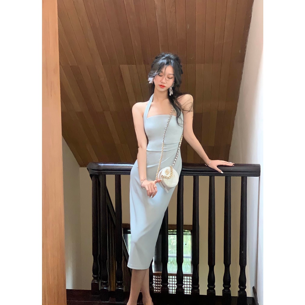Đầm Cổ Yếm, Váy Cổ Yếm Ôm Body Phong Cách Cổ Điển Cho Nữ