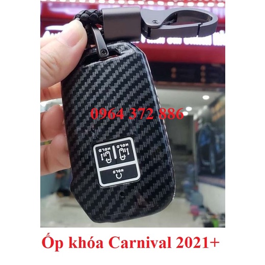 Ốp khóa, bọc chìa khóa cacbon xe Kia Carnival 2021 2022 vân Carbon kèm móc đeo siêu đẹp