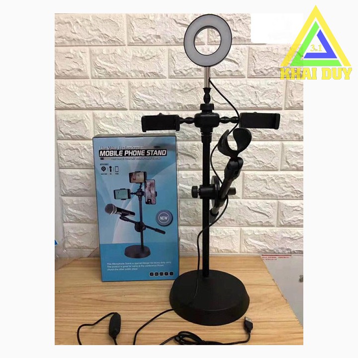 Bộ Kẹp Giá Đỡ Điện Thoại Mobile Phone Stand Livestream 4in1 Tích Hợp Đèn Led
