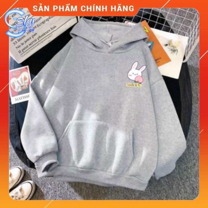ÁO HOODIE UNISEX NAM NỮ  FORM RỘNG, CHẤT NỈ BÔNG CAO CẤP in Thỏ trắng 100%