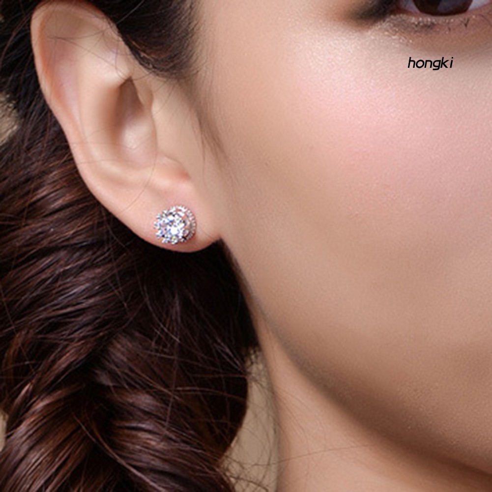 Đôi Khuyên Tai Mạ Bạc Đính Đá Zirconia Thời Trang Dành Cho Nữ