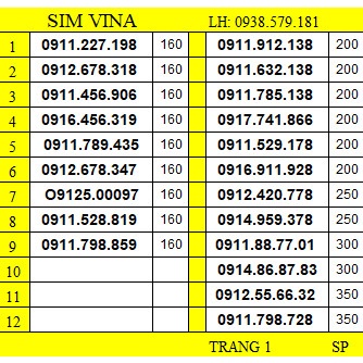 SIM VINA SỐ ĐẸP GIÁ RẺ. ĐẦU SỐ 091 SỐ CẶP SỐ GÁNH, DỄ NHỚ
