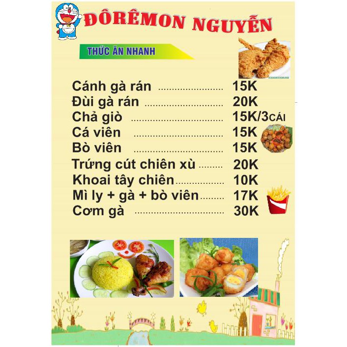 Menu a4 giá rẻ. thiết kế theo yêu cầu. in màu ep cứng plastic