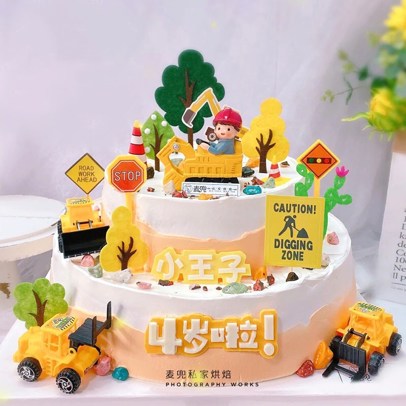 Phụ kiện trang trí bánh sinh nhật bánh kem - SÉt BIỂN BÁO GIAO THÔNG 5 CHI TIẾT NHỰA