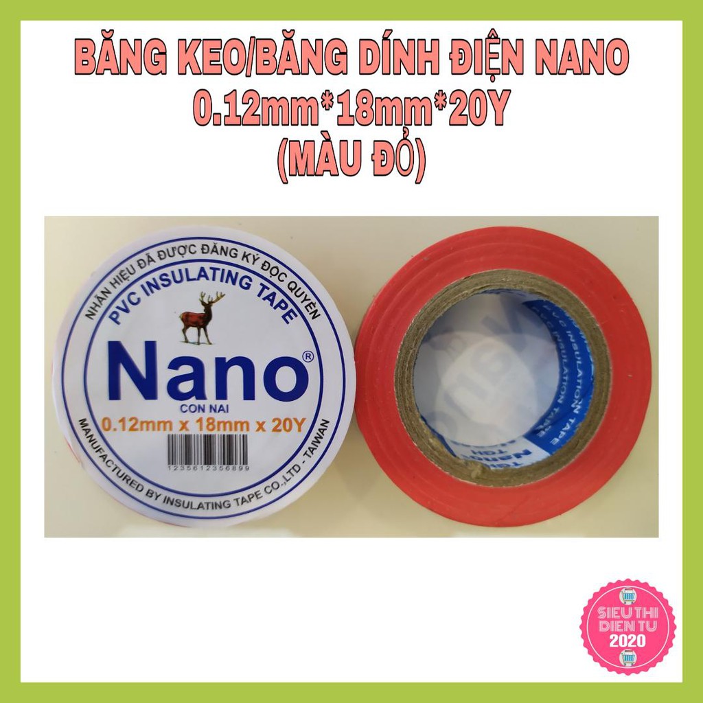 [BĂNG KEO ĐIỆN NANO, MÀU ĐỎ 20Y] BĂNG KEO ĐIỆN, BĂNG DÍNH ĐIỆN NANO (0.12mm*18mm*20Y) - MÀU ĐỎ