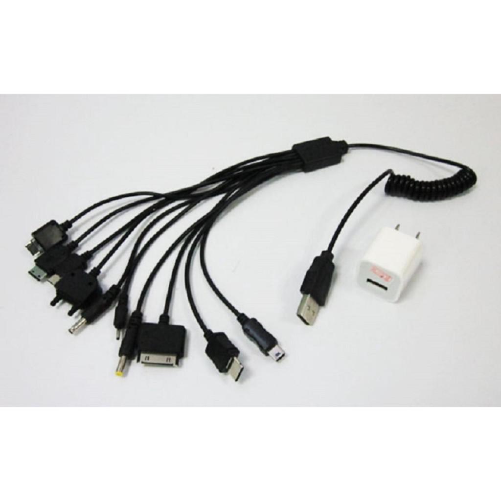 Bán (M08) Cáp sạc đa kết nối 10 đầu 2017 (dây xoắn-Đen) tặng kèm đốc sạc -dc1276 [Hot WJL-1163 Siêu rẻ