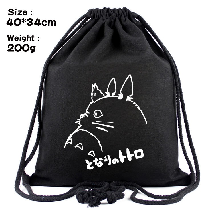 Ba Lô Dây Rút Vải Canvas In Hoạt Hình Totoro Mặt Vô Diện Dễ Thương Cho Nam