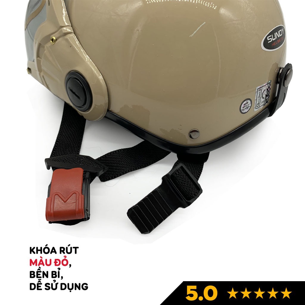 Nón bảo hiểm nửa đầu SUNDY HP-01K có kính an toàn, nhiều màu thời trang, cá tính, Freesize