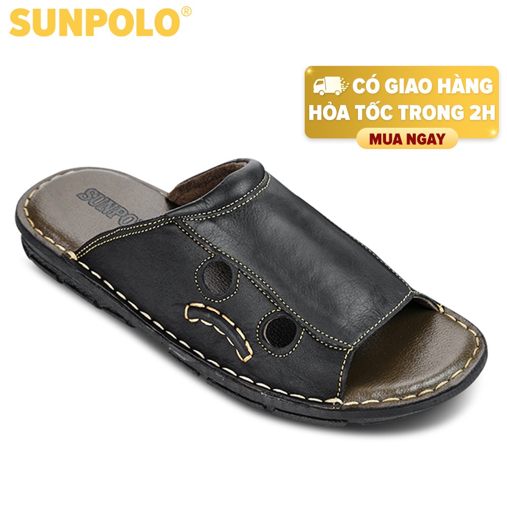 [Mã BMBAU50 giảm 7% đơn 99K] Dép Quai Ngang Nam Da Bò SUNPOLO Đen - SUA15D