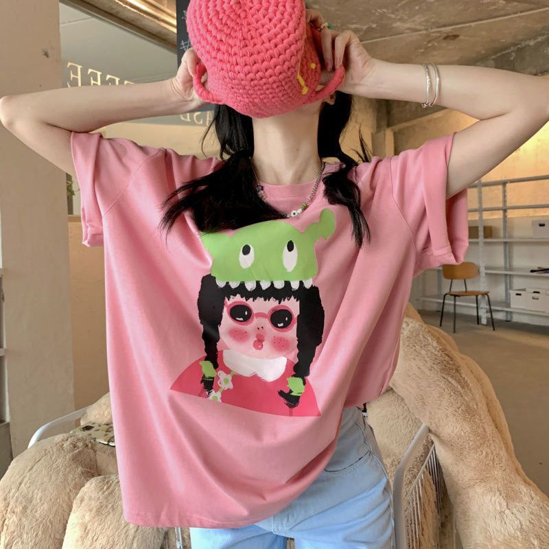 Áo Thun Tay Ngắn Dáng Rộng In Hoạt Hình Kiểu Hàn Quốc Thời Trang Mùa Hè Cho Nữ