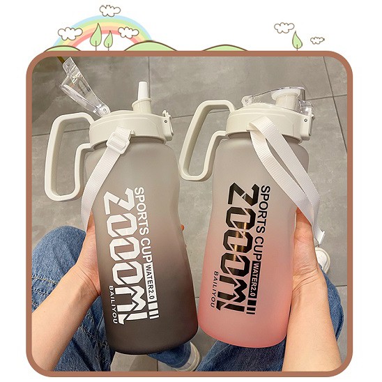 Bình đựng nước 2l,2000ml, bình nước thể thao, có dây đeo, vạch chia, ống hút
