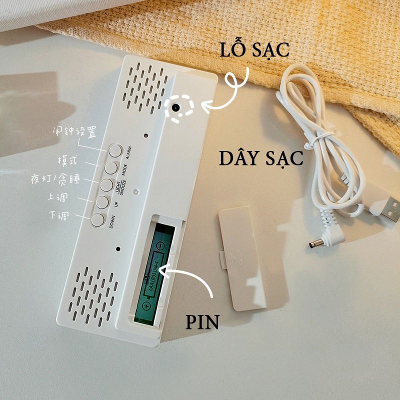 Đồng Hồ Điện Tử Mặt Gương, Đo Nhiệt Độ, Hẹn Giờ, Kèm Sạc, Để Bàn Làm Việc
