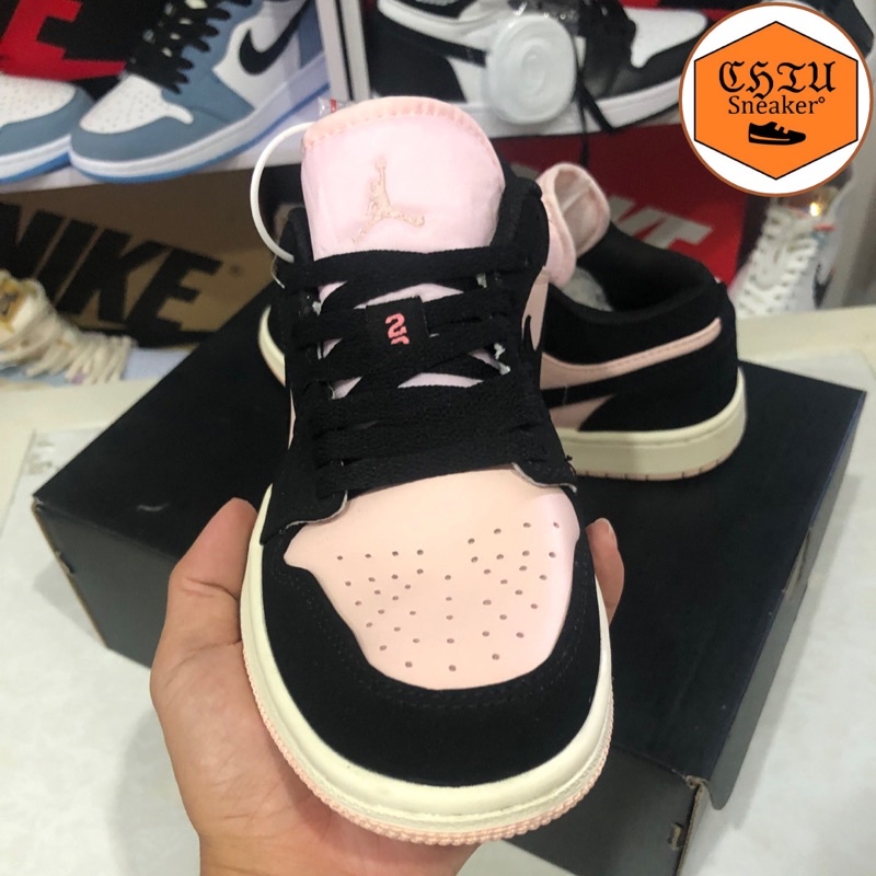 Giày Sneaker nữ Jordan cổ thấp Hồng đen phiên bản cao cấp da xịn giày thể thao nữ Jordan 1 cổ thấp Hồng