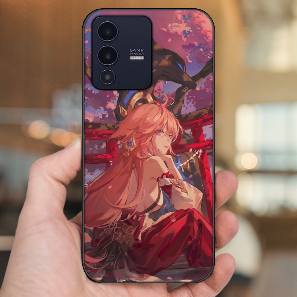 Ốp lưng Vivo V23 5G viền đen in hình Yae Miko Genshin Impact