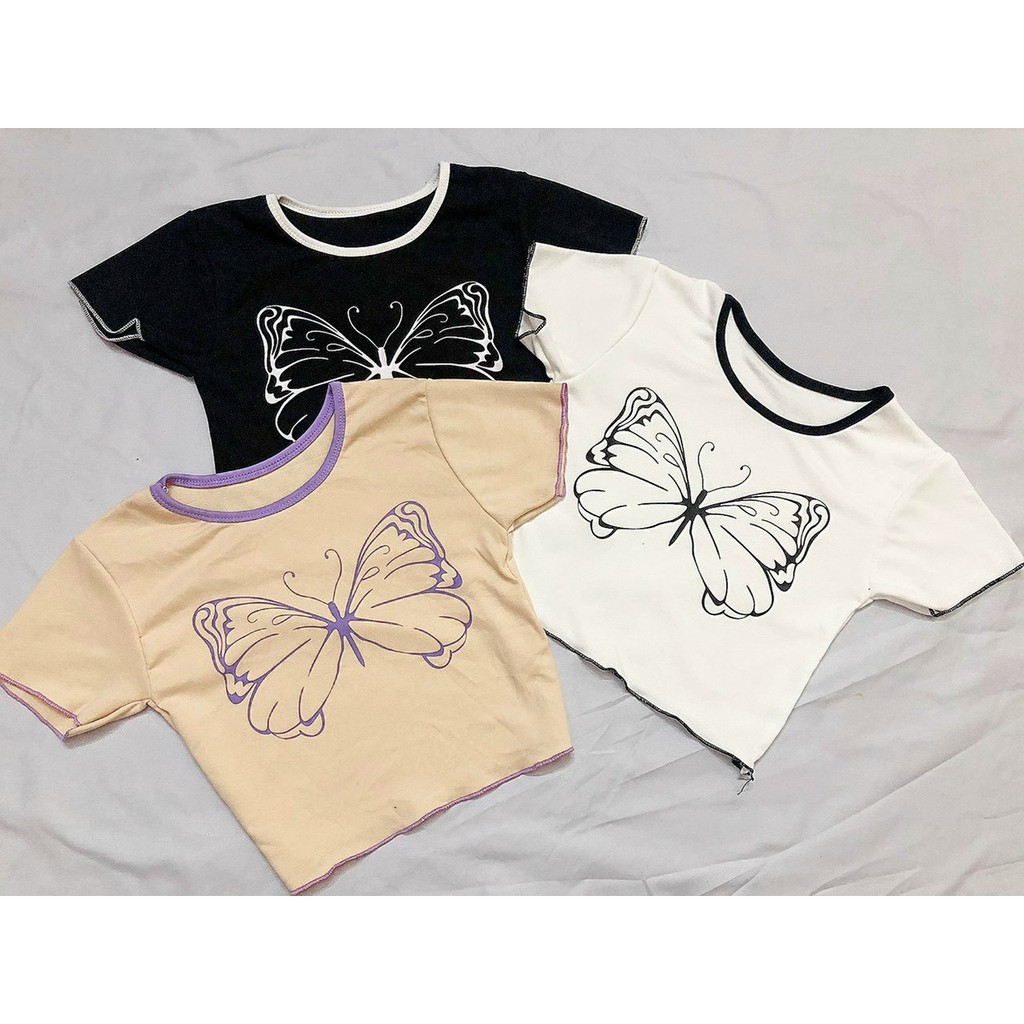 áo kiểu viền cổ in bươm bướm xinh xắn nét mãnh dễ thương hình thật xinh