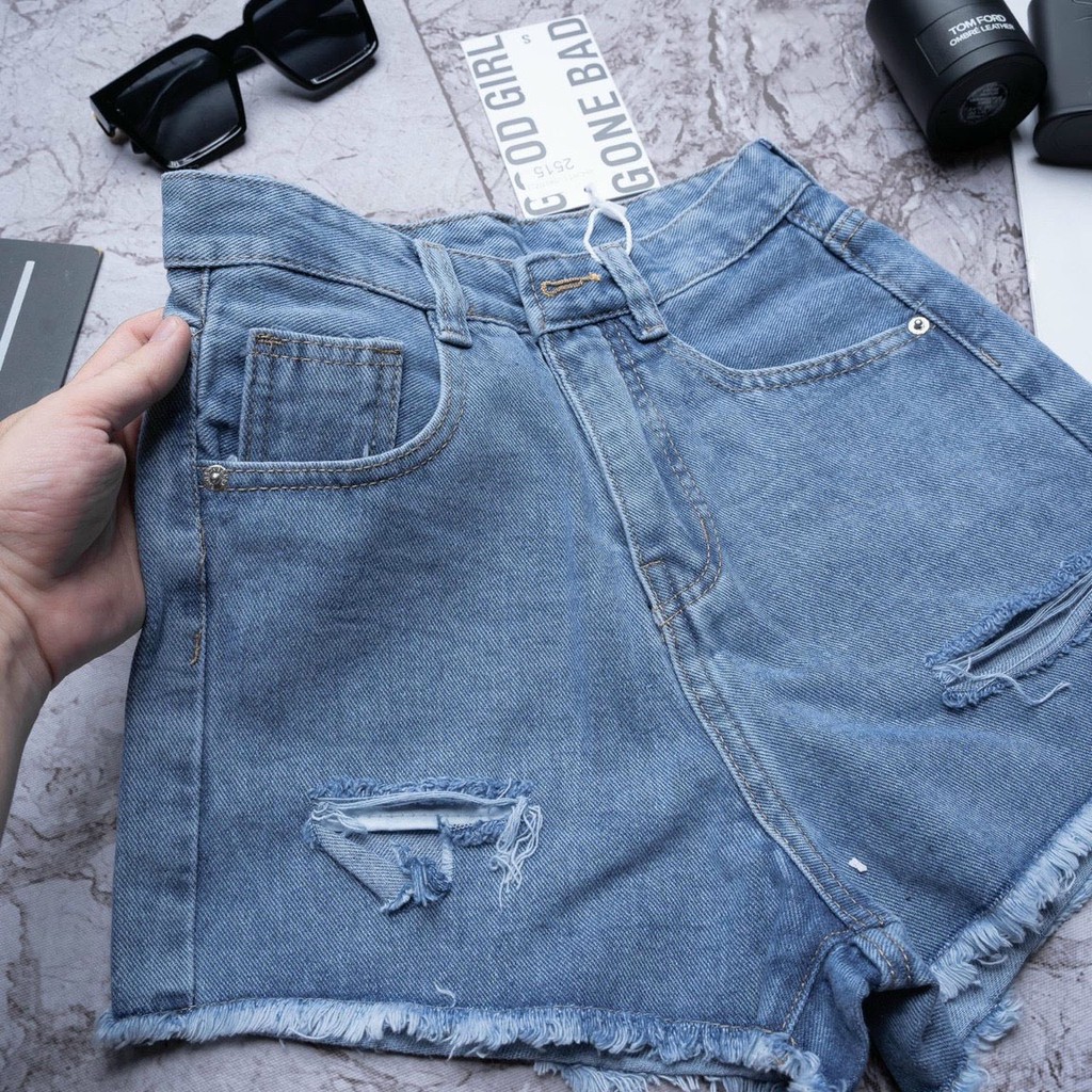 Quần jean nữ short lưng cao ống rách, vải denim bền đẹp, dễ phối đồ AnNgo - AT115
