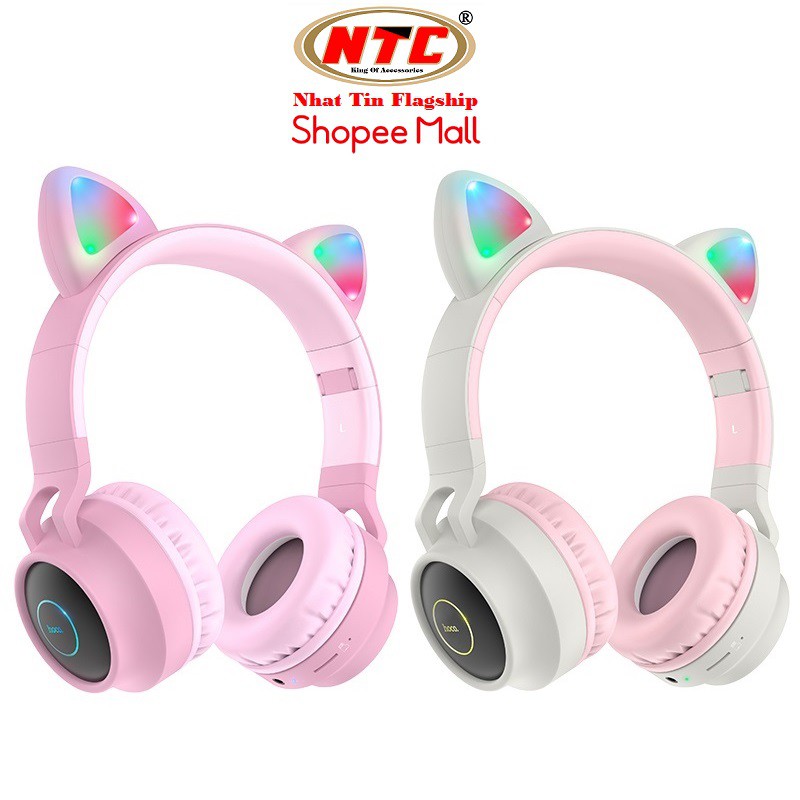 Tai nghe Bluetooth chụp tai Hoco W27 Cat ear BT V5.0, pin dùng 5H, AUX input, đèn Led - Hãng phân phối chính thức